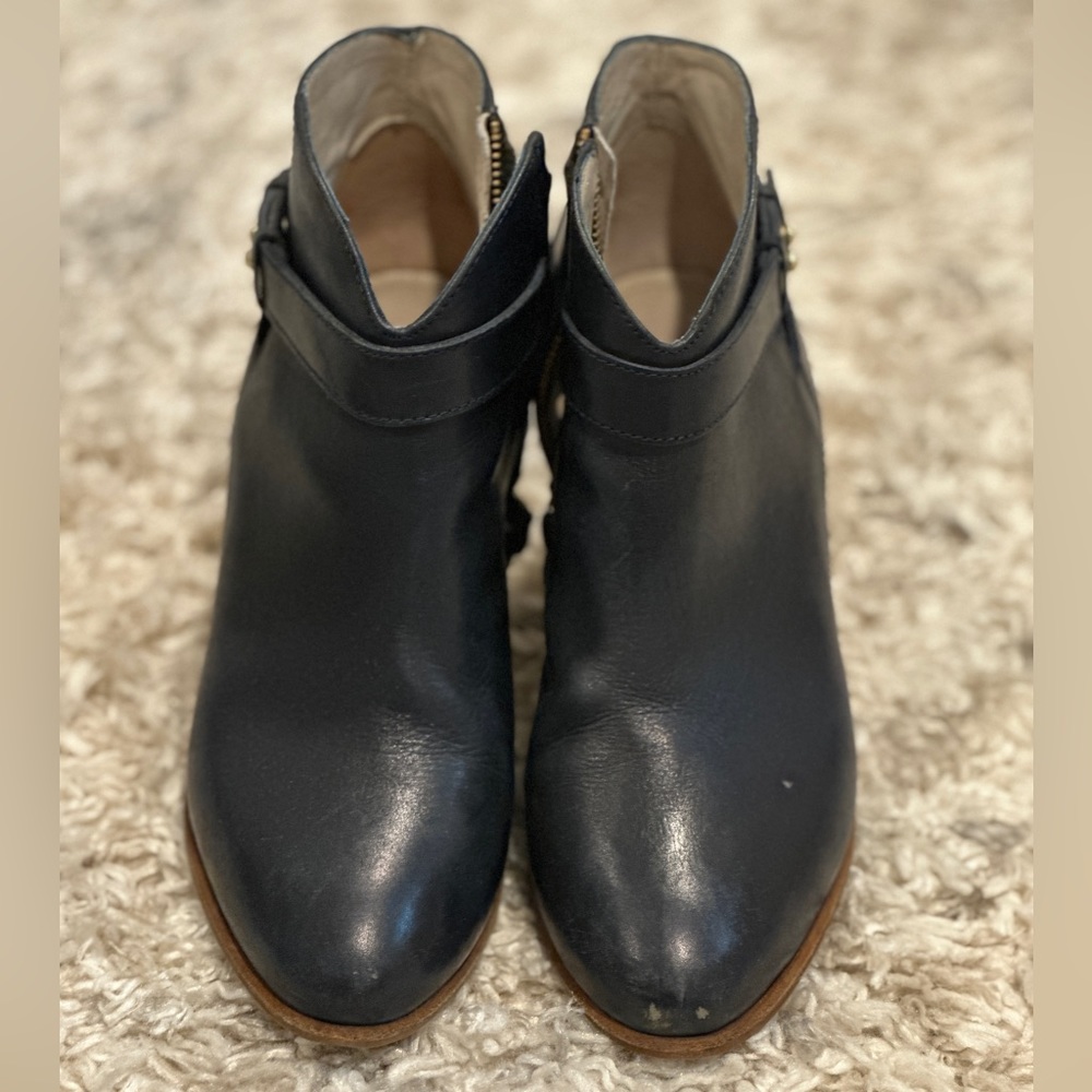 Boden Navy Low Heeled Bootie w/Gold Hardware